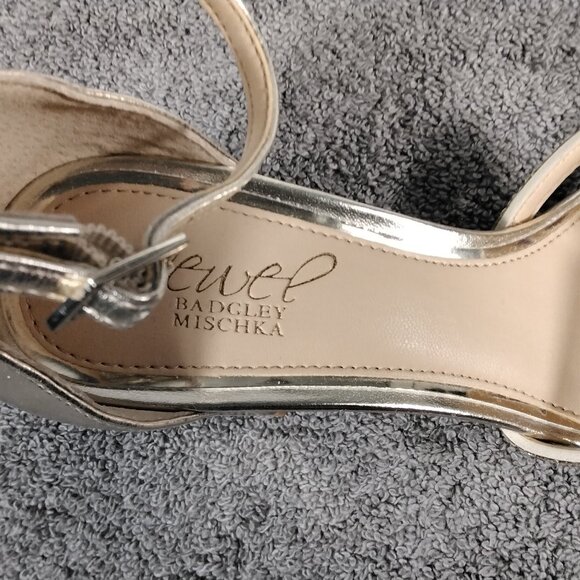 Jewel Badgley Mischka Fidelia Size 6.5 Gold Rhinestone Block Heel Sandals Nib - Picture 5 of 13